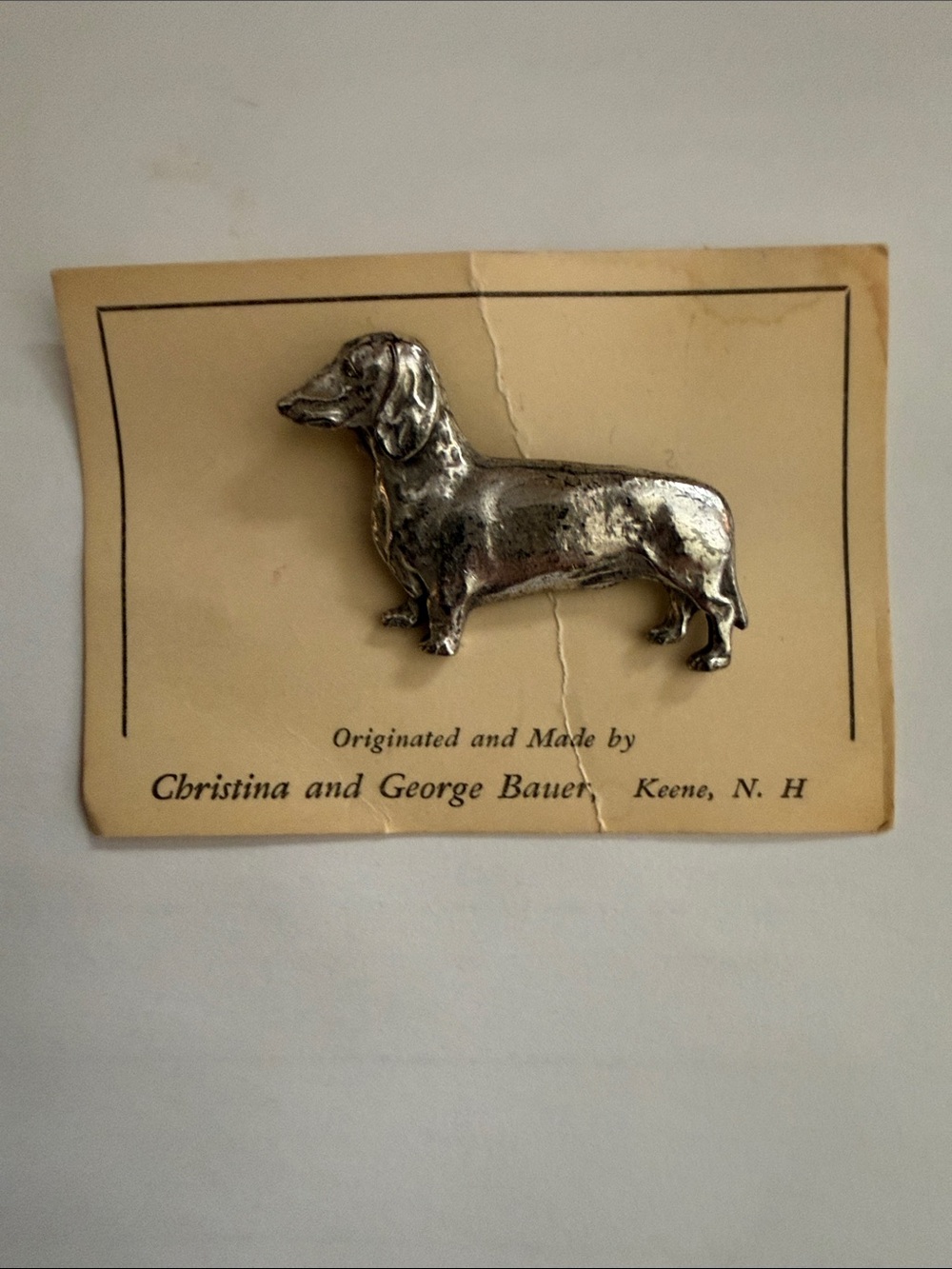 Silver Dachshund Dog Pin handcrafted by Christina and George Bauer NH brooch NEW
